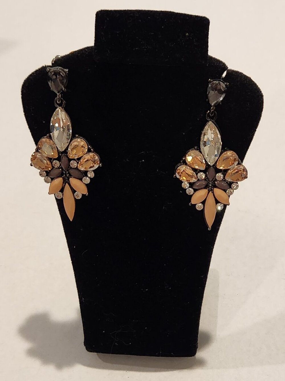 Vintage - Pink & White Rhinestone Drop Earrings